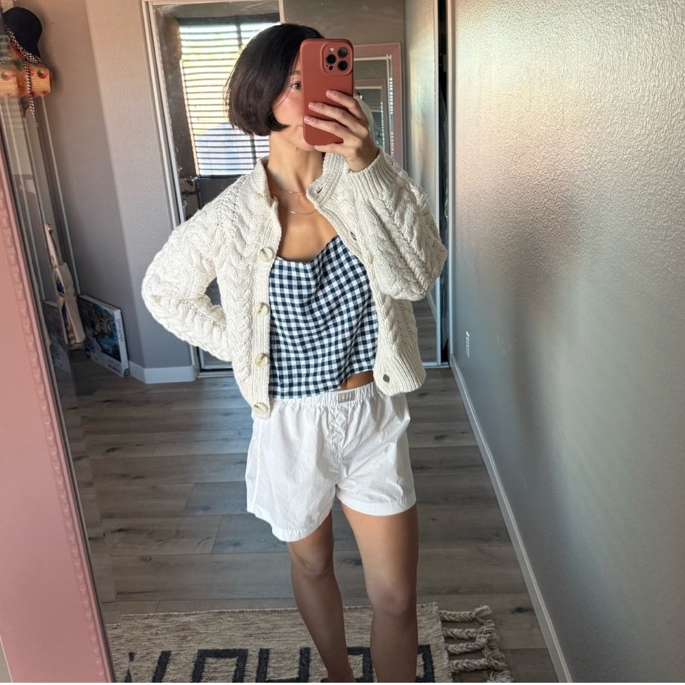 Cozy White Cable Knit Cardigan Sweater